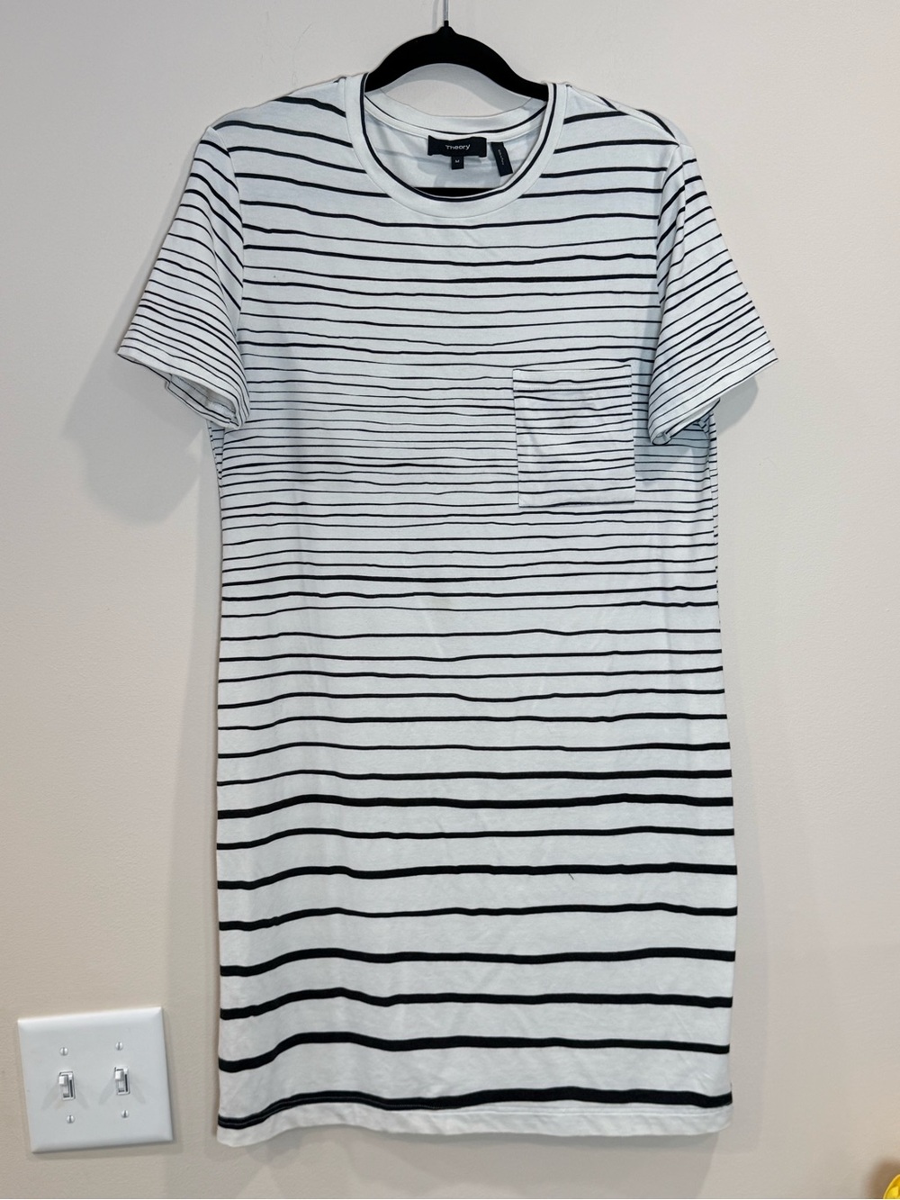 🔥Theory Women’s Striped Pocket T-Shirt Dress - White/Black Size M UC🔥